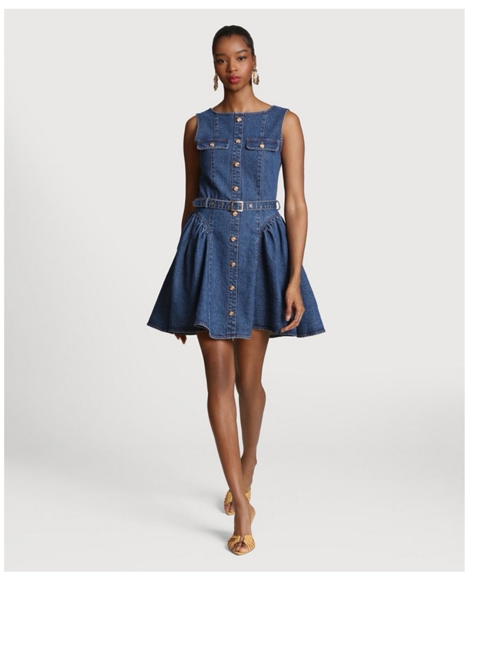 Avec Les Filles Sleeveless Belted Denim Mini Dress